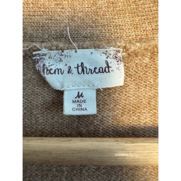 Hem & Thread Star Sleeve Cardigan Sweater Tan Gray Medium Cozy Knit - Picture 5 of 6